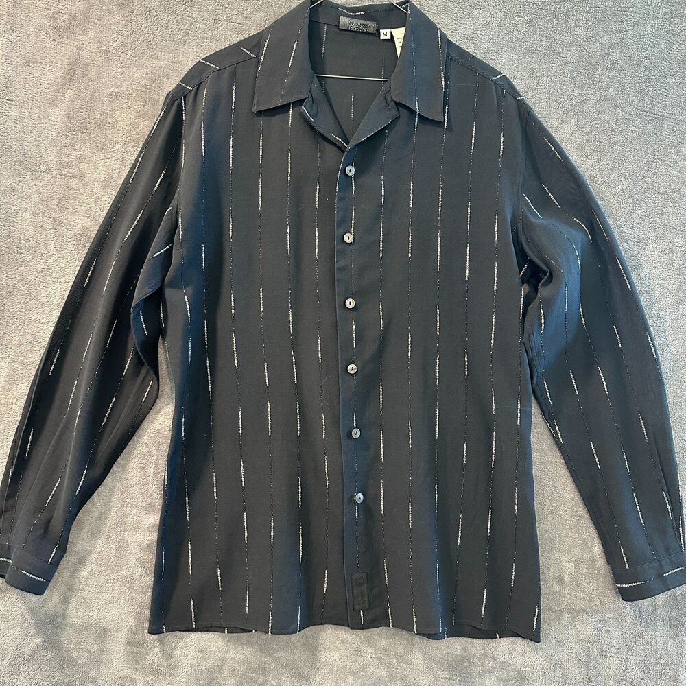 Versace Classic V2 Sheer Black Metallic Stripe Shirt Made In Italy Size Medium